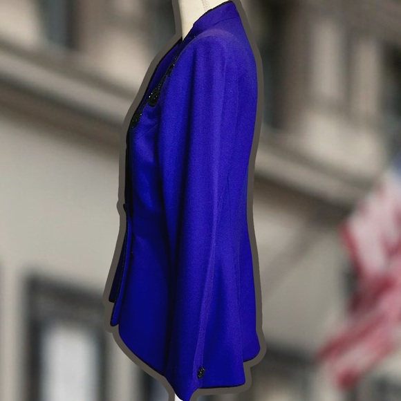 John Meyer of Norwich Vintage Indigo Purple & Black Brocade Sequin Wool Blazer - Picture 8 of 16